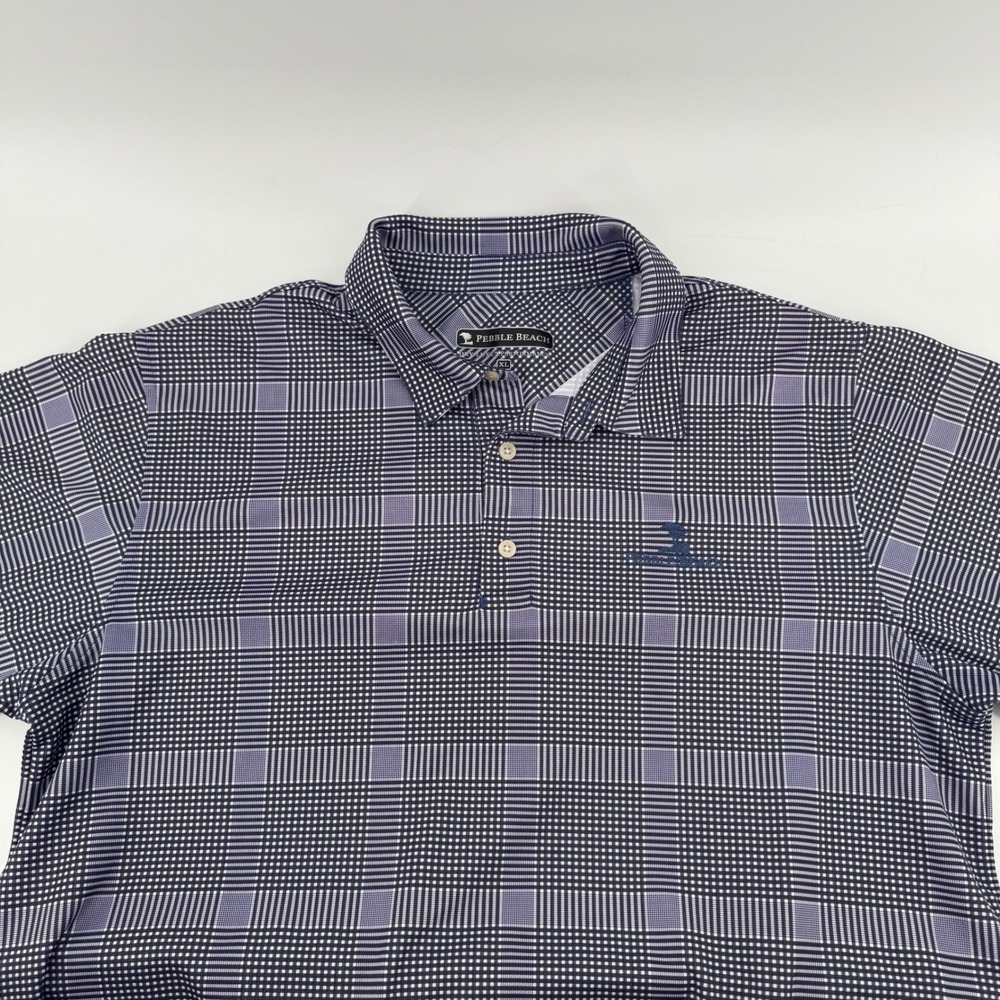 Pebble Beach Mens Dry Luxe Performance Blue‎ Plaid Golf Polo Shirt XL